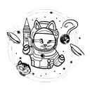 Space and cat tattoo design idea