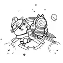 Space and cat tattoo design idea