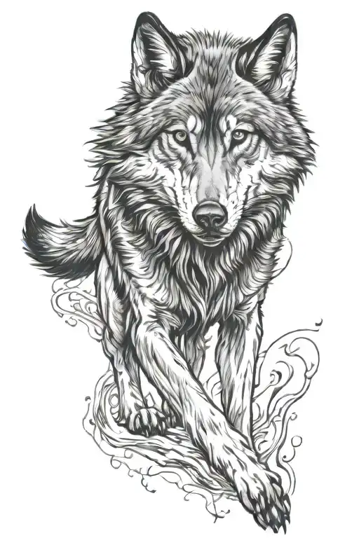 wolf walking forward snarling front legs chest head  tattoo design idea