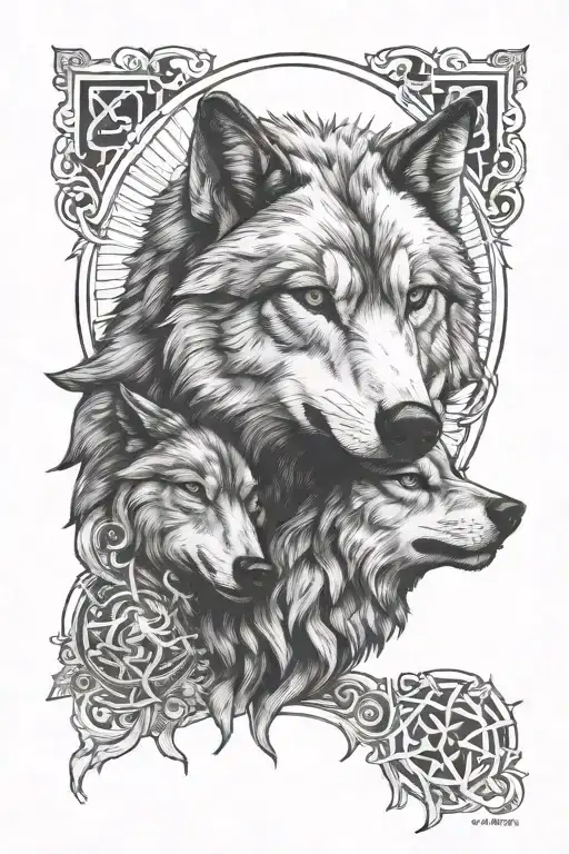 alpha omega wolf nose to nose tattoo design idea