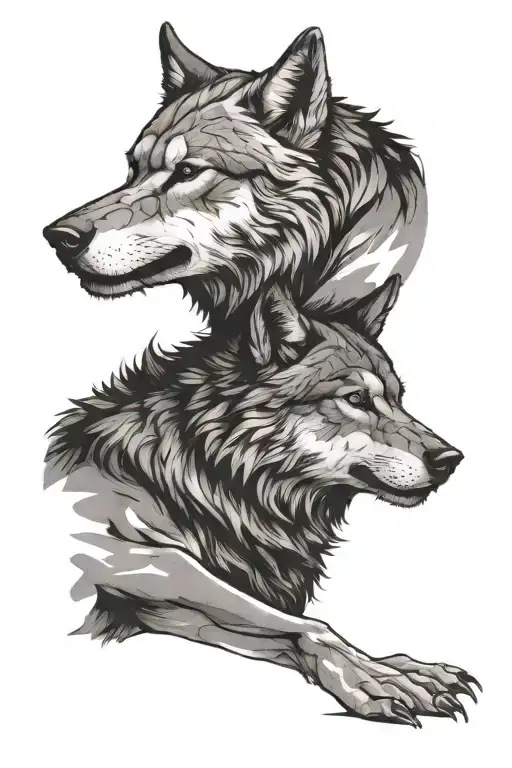 alpha omega wolf hugging each other alpha in front and scar on his face tattoo design idea