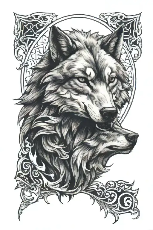 alpha omega wolf hugging each other alpha in front  tattoo design idea