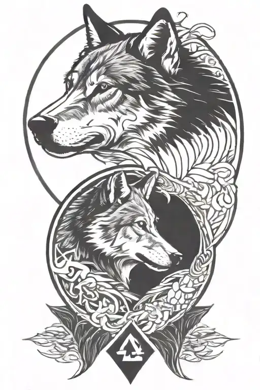 alpha omega wolf nose to nose simple tattoo tattoo design idea