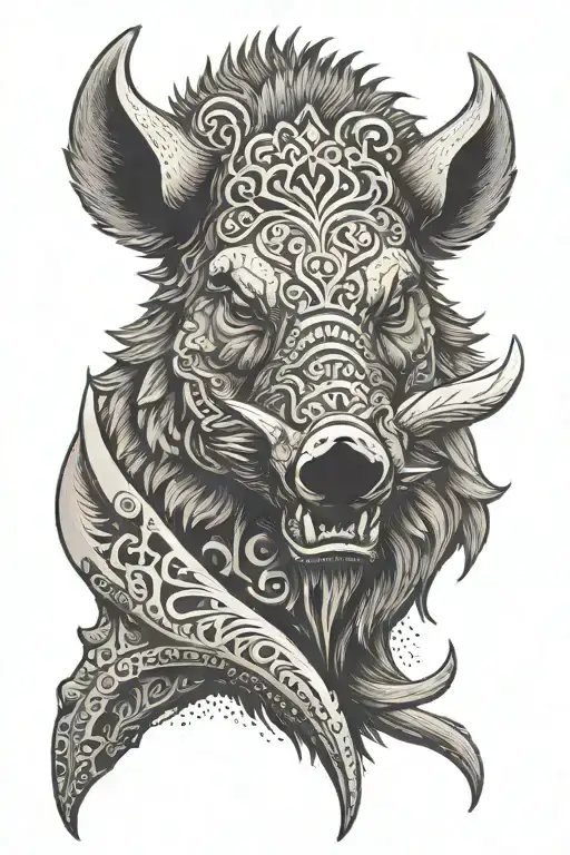 boar head tusks tattoo design idea