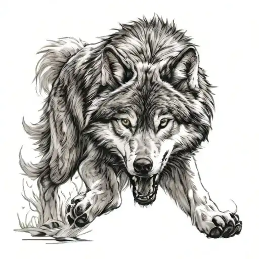 wolf walking forward snarling wolf tattoo design idea