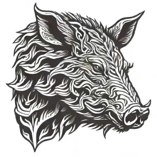 boar head profile holding tattoo design idea