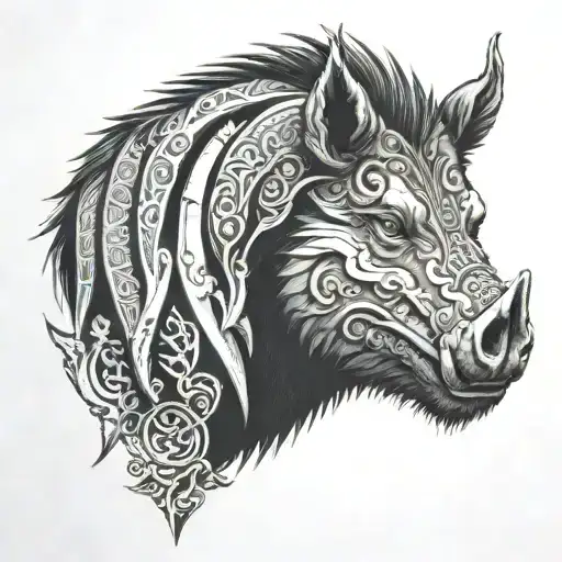 boar head tusks tattoo design idea