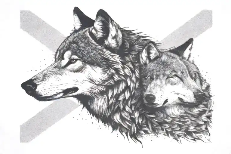 two wolves  tattoo design idea