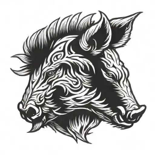 boar head profile large face tusks  tattoo design idea