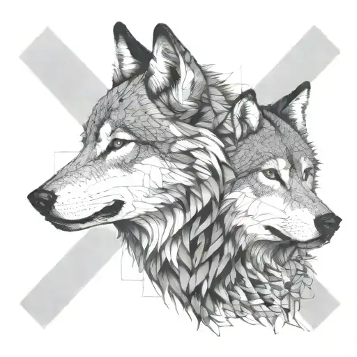two wolves  tattoo design idea