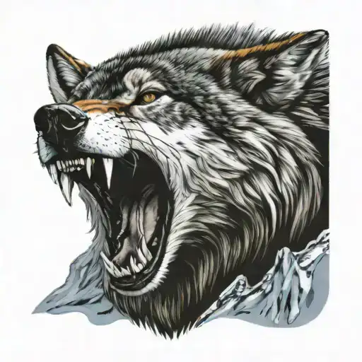 wolf snarling ice heart tattoo design idea
