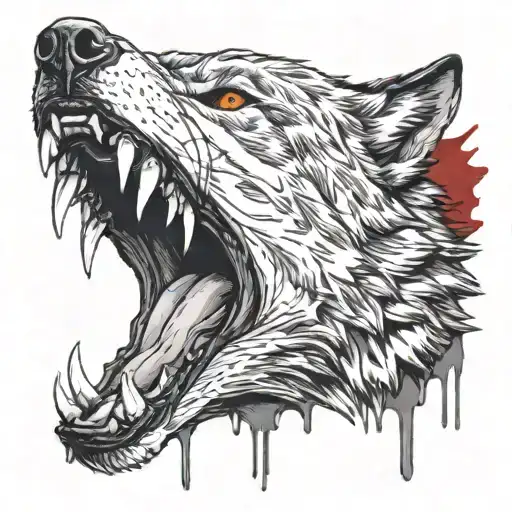 wolf snarling dripping blood coming tattoo design idea