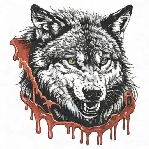 wolf snarling dripping blood tattoo design idea