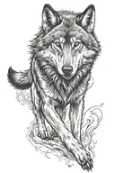 wolf walking forward snarling front legs chest head  tattoo design idea