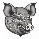pig  boar head profile large face tusks simple tattoo tattoo design idea