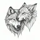 alpha omega wolf hugging each other tattoo design idea