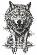 wolf walking forward snarling front legs chest head  tattoo design idea