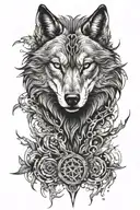 wolf walking forward snarling front legs chest head  tattoo design idea