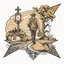 crossroads and man walking tattoo design idea