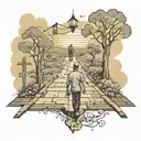 crossroads and man walking tattoo design idea