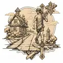crossroads and man walking tattoo design idea