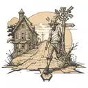 crossroads and man walking tattoo design idea