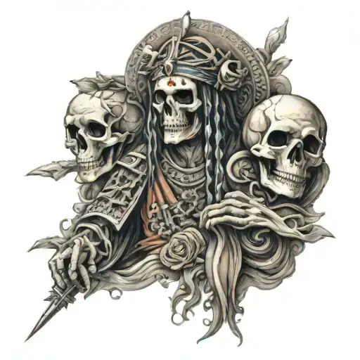 santamuerte with skulls and shadow on the back  tattoo design idea