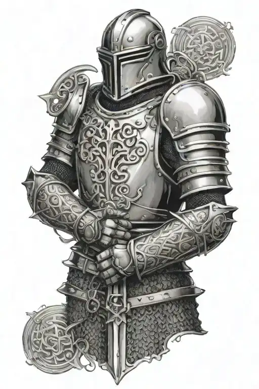 Medieval plate armor with chainmail half sleeve tattoo design idea