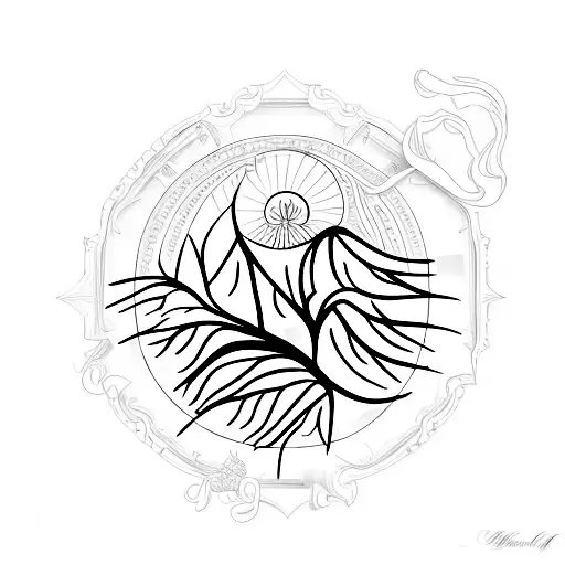 A minimalist tattoo of a luxurious mansion nestled in a serene natural landscape, symbolizing your love for luxury living and nature tattoo design idea