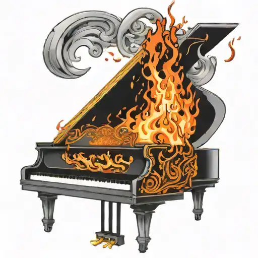 piano on fire inside tattoo design idea