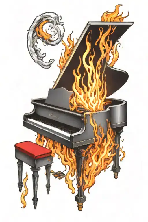 piano on fire inside tattoo design idea