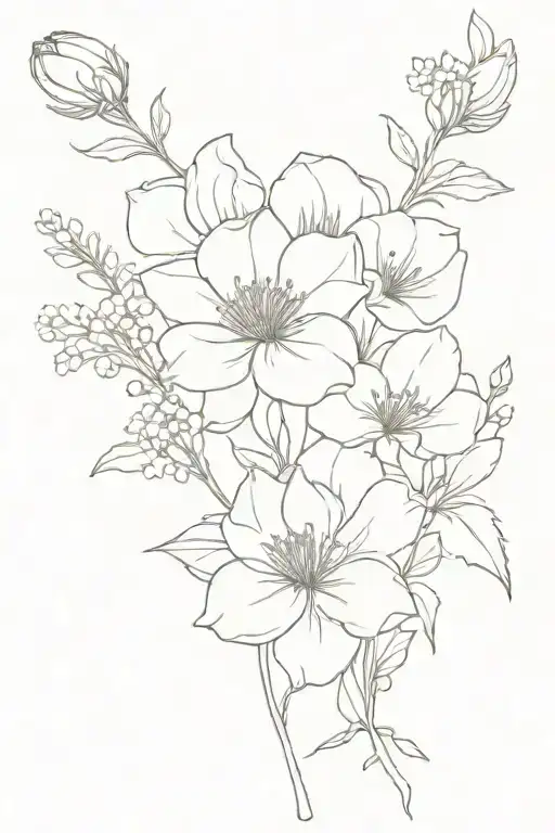 February, June and December birth flowers in a bouquet  tattoo design idea