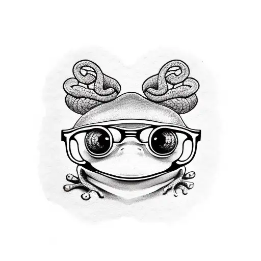 a frog with glasses on the head and the bit tattoo design idea