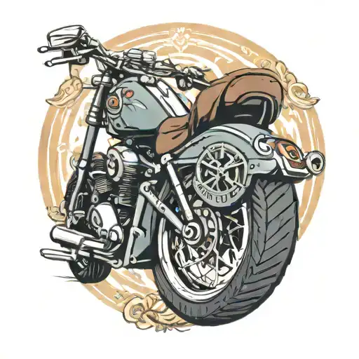 cross handle bar with directions on top of motorcycle wheels  tattoo design idea