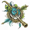 Krishna Flute with Peacock Feather and the flute as an arrow tattoo design idea