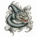 dragon wrapping around koi fish going up  tattoo design idea
