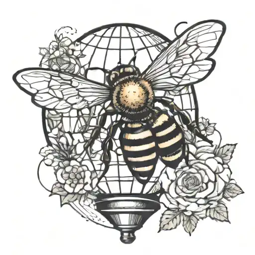 honey bee  earth globe balloon flying tattoo design idea