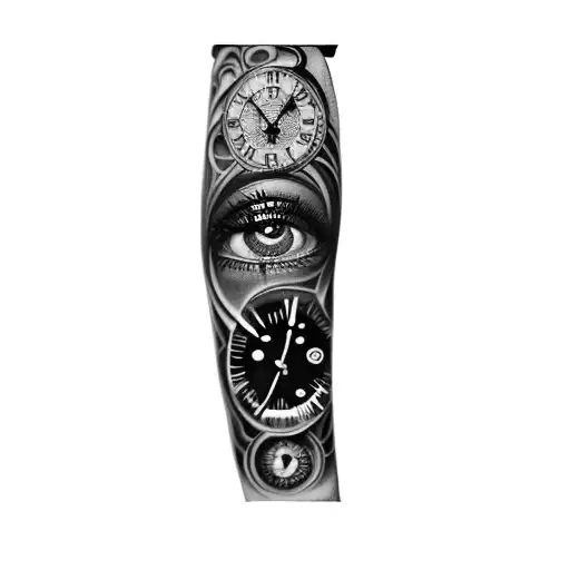 an eye and a clock candles  tattoo design idea