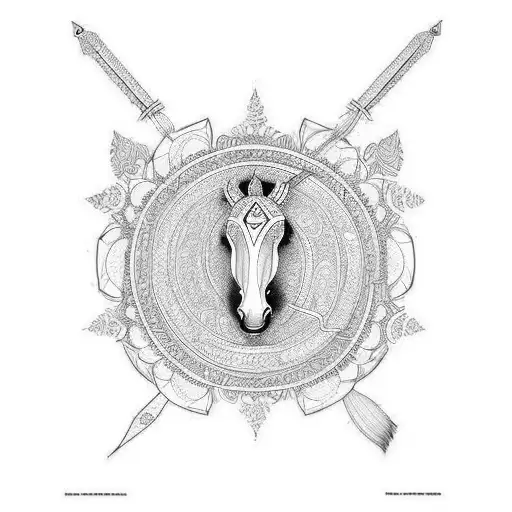 Design a tattoo inspired by the Ponniyin Selvan novels including a sword and Vandiyathevan's horse tattoo design idea