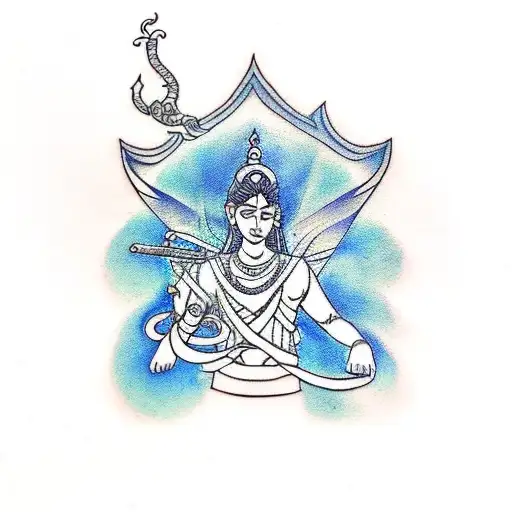 Design a tattoo for me that combines elements from my favorite books, Ponniyin Selvan, Sita's Sister, and Percy Jackson  tattoo design idea