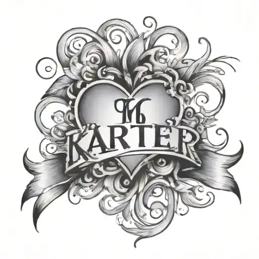 name karter with heartbeat line tattoo design idea