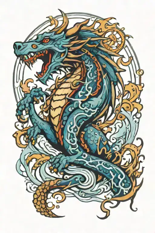 pagan water wolf dragon peace tattoo design idea