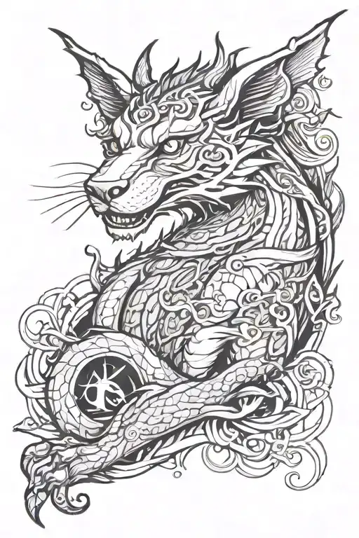 Wiccan water wolf dragon peace tattoo design idea