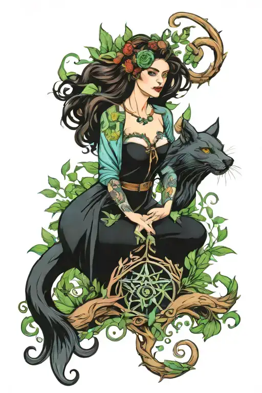 Wiccan nature water hunter tattoo design idea