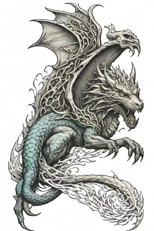 Wiccan water wolf dragon peace tattoo design idea