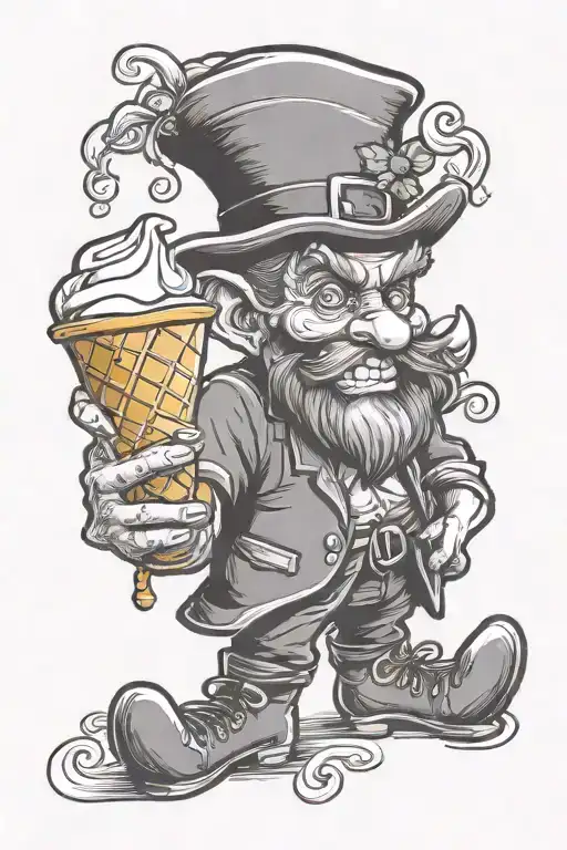 ghetto leprechaun holding skull ice cream cone   tattoo design idea