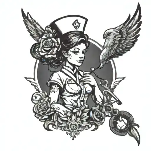 nurse silhouette tattoo design idea