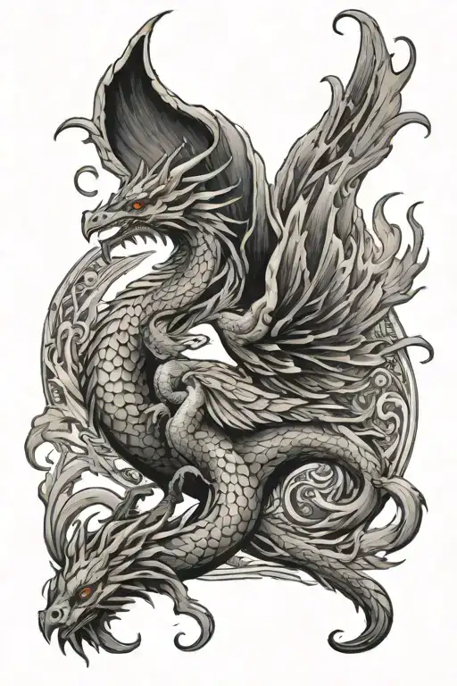dragon and Phoenix tattoo design idea