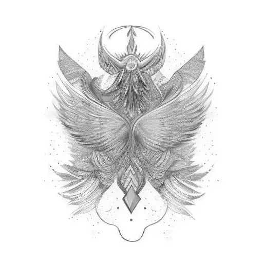 a large and colorful abstract wing that stretches across the shoulder blades. The wing will be comprised of bold, sweepi tattoo design idea