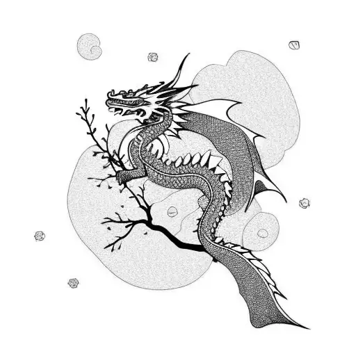 Dragon on a cherry blossom tree  tattoo design idea